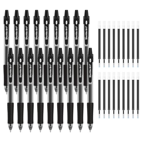 Shuttle Art Black Gel Pens, 36 Pack(18 Gel Pens with 18 Refills) Retractable Medium Point Rollerball Gel Ink Pens Smooth Writing with Comfortable Grip