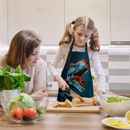 BeeGreen Kids Cooking Aprons 2 Pack, Adjustable Strap Toddler Art Apron with Front Pocket - color: Black, Dark Green, Red