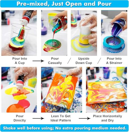 Shuttle Art Acrylic Pouring Paint, Set of 36 Bottles (2 oz/60ml) Pre-Mixed High-Flow Pouring Supplies with Canvas, Silicone Oil, Measuring Cups, Tablecloths, Complete Paint Pouring Kit - color: 36 Colors
