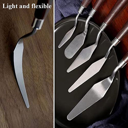 5 Pieces Set Cake Cream Spatulas, Stainless Steel Cake Decorating Knife, Angled Icing & Decorating Spatula with Stainless Steel Spatula + Wood Handle, Mixing Scraper, Baking Pastry Tool