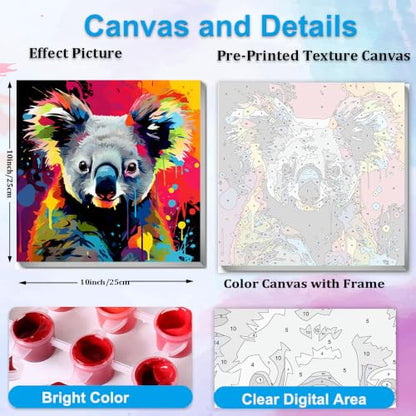 Artunion Framed Paint by Numbers Kit for Adults Beginners & Kids Ages 8-12,Colorful Koala Paint by Number with Frame,Animal Watercolor Paint by Numbers Kit on Canvas 10 * 10 Inch Without Easel - color: ZXT-391-F