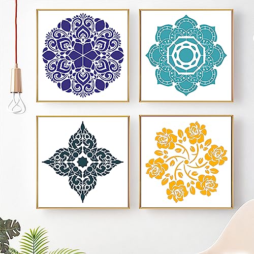 4 Pcs Extra Large Pattern Mandala Stencils Reusable Mandala Dot Painting Templates DIY Floral Spray Paint Stencil Drawing Craft Stencil for Wood Wall Tile Floor Canvas Furniture Rock Concrete (12x12) - color: Flower Style