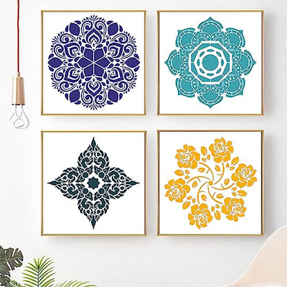 4 Pcs Extra Large Pattern Mandala Stencils Reusable Mandala Dot Painting Templates DIY Floral Spray Paint Stencil Drawing Craft Stencil for Wood Wall Tile Floor Canvas Furniture Rock Concrete (12x12) - color: Flower Style