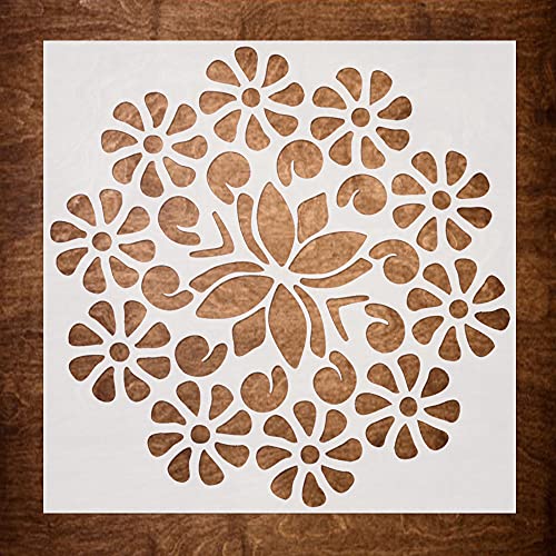 DLY LIFESTYLE Boho Flower Stencil for Painting on Wood, Canvas, Paper, Fabric, Walls and Furniture - 6x6 Inches - Reusable DIY Art and Craft Stencil - color: Rangoli 7"x7"