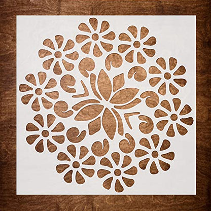 DLY LIFESTYLE Boho Flower Stencil for Painting on Wood, Canvas, Paper, Fabric, Walls and Furniture - 6x6 Inches - Reusable DIY Art and Craft Stencil - color: Rangoli 7"x7"