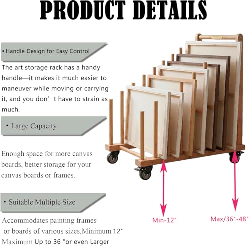 Art Storage Rack with Brake Caster Wheels,Art Drying Rack Wooden Storage Rack for Canvas Frames,Drawing Board Prints,Paper Pads,Perfect for Studios,Galleries, Museums, Art Venues (Large) - size: Large