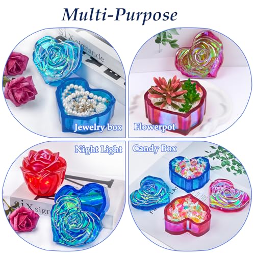 Heart Rose Jar Resin Mold, Jars Silicone Molds with Lid for Epoxy Resin