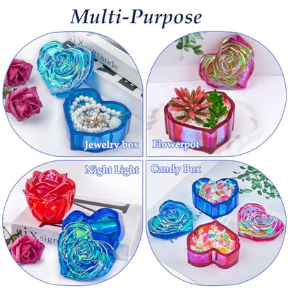 Heart Rose Jar Resin Mold, Jars Silicone Molds with Lid for Epoxy Resin
