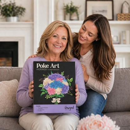 Unwynd Poke Art Hydrangea Flower Bouquet Kit for Adults, Women and Teens | Hobby activity, brain puzzles, adult, 12 illustration sheets, 12 pages of stickers, 12 colour pages Rubbing Plates & Supplies - style: Hydrangea