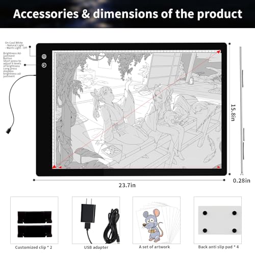 YINGWOND Rechargeable A2 Light Pad, Wireless Battery Powered Artist Tracing Light Box, 3 Colors/6-Level/Stepless Adjusted Brightness Large Light Board for Diamond Painting, Cricut Weeding Vinyl, Art - style: Rechargeable-A2