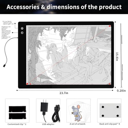 YINGWOND Rechargeable A2 Light Pad, Wireless Battery Powered Artist Tracing Light Box, 3 Colors/6-Level/Stepless Adjusted Brightness Large Light Board for Diamond Painting, Cricut Weeding Vinyl, Art - style: Rechargeable-A2