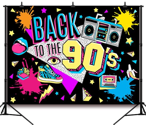 8x6Ft 90s Backdrop 90s Party Decorations 80s 90s Theme Birthday Party Supplies Hip Hop Back to The 90's Banner Background Retro Radio Graffiti Wall Decor Photo Booth Props