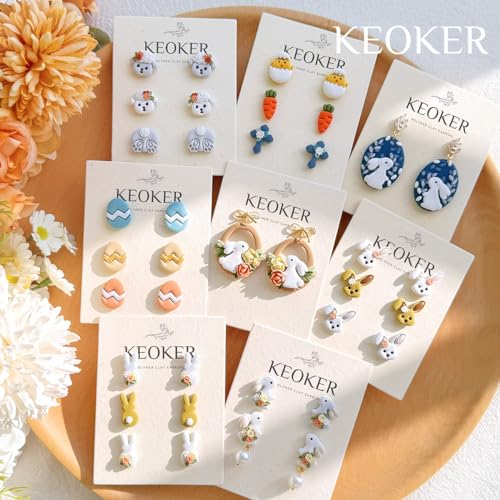 KEOKER Easter Polymer Clay Cutters,10 Shapes Easter Clay Cutters, Easter Egg Clay Cutters, Small Easter Clay Cutters for Polymer Clay Jewelry (A) - color: Easter clay cutters A