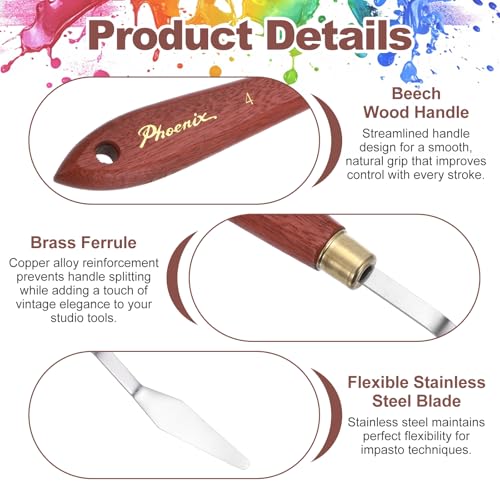 MECCANIXITY Pack of 1 Palette Knife No.4, 7.6" Long Palette Knives with Stainless Steel Flexible Spatula Pallet Knife and Wood Handle for Scraping, Mixing, Oil Acrylic Painting Canvas - style: No.4