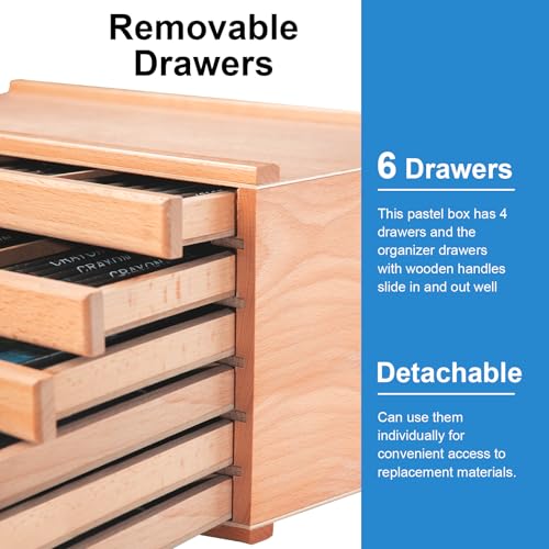Falling in Art 6 Drawer Wooden Pastel Storage Box | Portable Organizer Box for Pastels, Pencils, Markers, Brushes and Art Supplies - size: 6-Drawer