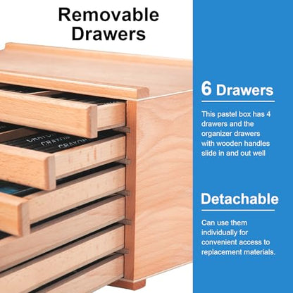 Falling in Art 6 Drawer Wooden Pastel Storage Box | Portable Organizer Box for Pastels, Pencils, Markers, Brushes and Art Supplies - size: 6-Drawer