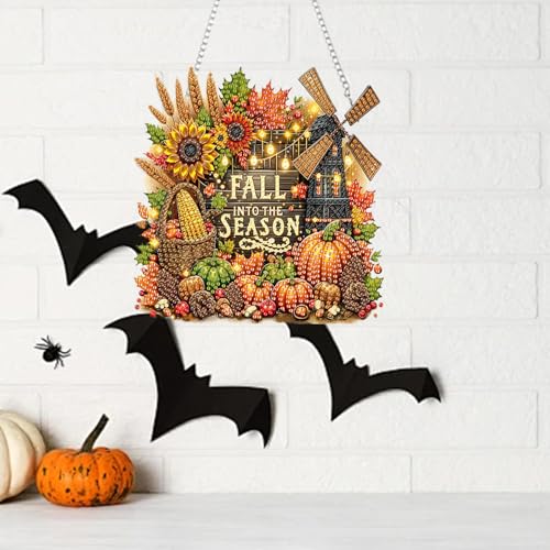 Fairyland JinWenn Hanging Diamonds Art kit for Adult,DIY Fall Diamonds Painting Art Kit, 7.45x7.68 inch Acrylic Diamonds Painting Board Kit Ornament, Special Crystal Diamond Hanging Ornament - color: DP01804