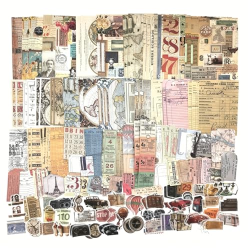 Esweny 200 Pieces Vintage Ephemera Scrapbooking Supplies Pack for Journaling, Decoupage Paper Scrapbook Stickers Kit for Junk Journal Planners Collage Craft Notebooks Album (Word Memory) - style: Word Memory