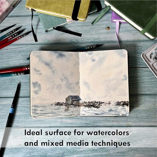Square 100% Cotton Watercolor Paper Sketchbook, 140 LB, Cold Press - color: Deep Green, size: 6"x6"