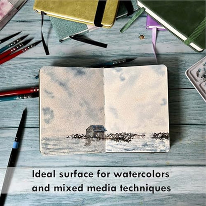 Square 100% Cotton Watercolor Paper Sketchbook, 140 LB, Cold Press - color: Deep Green, size: 6"x6"