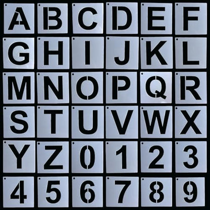 Letter and Number Stencils, 5 Inch, 36 Pieces Reusable Alphabet Templates for Wood, Wall, Fabric, DIY Projects
