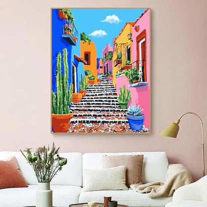 ZRIZQ Paint by Numbers Kit for Adults Beginner,Cityscape Cactus,16x20 | Full set with wooden brushes,rolled canvas,rich paints.Calming activity.Beginner friendly.Just open and paint. - color: 16"X20"Rolled Canvas(Frameless)-Landscape 4