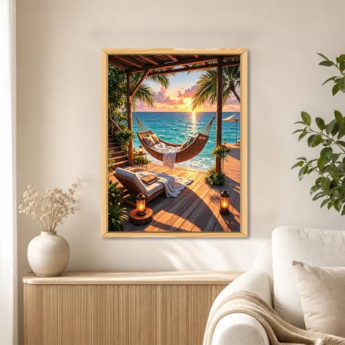 WULINHUAFA Seaside Diamond Painting Kits for Adults 12x16 inch | Hammock Diamond Art Kits for Beginner, 5D Full Round Drill Gem Art Painting Kits for Home Wall Decor - color: Hammock