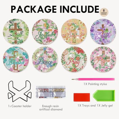 Diamond Painting Art Coaster Kit - 8 PCS Cross Christian Diamond Art Coaster Set With Bible Verse Religious Gem Art Coaster Non Slip Diamond Painting Kits Inspirational Gift for Adults Beginners Xmas - color: Christian01