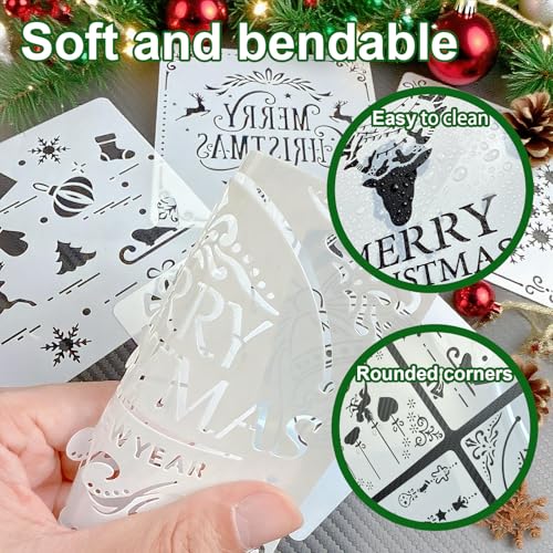 Reusable Christmas Stencils Set of 12 - Stencils for Painting On Wood, Walls, Fabric,Windows - Santa, Snowman, Pine Tree, Deer Xmas Holiday Stencil for Christmas Decorations (Christmas-5B) - style: Christmas-5B
