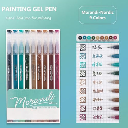 Gel Pens with 0.6mm Fine Point, 9 Colors Acrylic Drawing Gel Pen - color: Morandi-Nordic