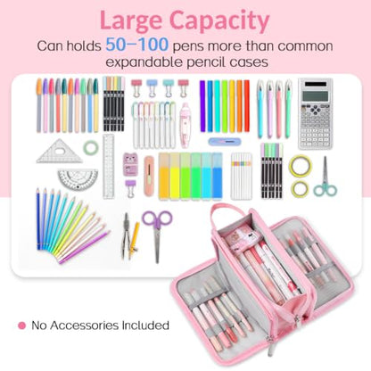 Sooez Large Pencil Case, Pencil Pouch, Pencil Bag, Pencil Box, Pink & Plaid | Ample Storage, Durable Canvas, Smooth Zippers, Portable Handle, Cute Stationery Organizer, Makeup Bag, School Supplies, Girls - color: Pink with Plaid