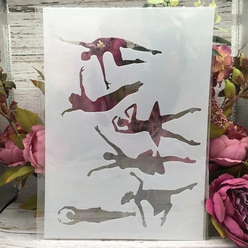 TIAMECH A4 Reusable Dancing Girl Stencil for Painting | Gymnastics Dancer Layering Template, DIY Wall Art, Wood Furniture, Scrapbook & Crafts (8.3x11.7inch) - style: Dancing Girl