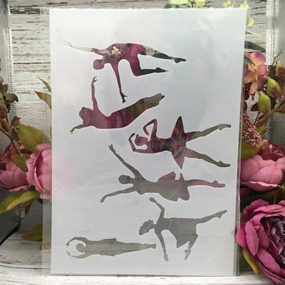 TIAMECH A4 Reusable Dancing Girl Stencil for Painting | Gymnastics Dancer Layering Template, DIY Wall Art, Wood Furniture, Scrapbook & Crafts (8.3x11.7inch) - style: Dancing Girl