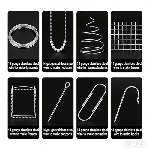14 Gauge 304 Stainless Steel Wire 1.6mm Dia,65 Ft | Rust Proof,Light Duty For Garden Trellis,Plant Hangers,Bonsai,Sculpture,DIY Crafts,Outdoor Repair,Pliers Recommended