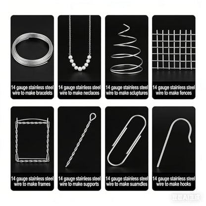14 Gauge 304 Stainless Steel Wire 1.6mm Dia,65 Ft | Rust Proof,Light Duty For Garden Trellis,Plant Hangers,Bonsai,Sculpture,DIY Crafts,Outdoor Repair,Pliers Recommended