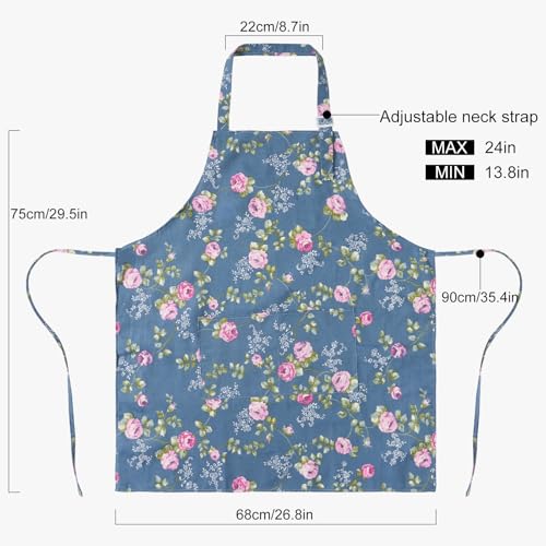 DILLMAN Aprons for Women with Pockets Cotton Linen Cooking Kitchen Baking Soft Durable Floral Gardening Apron - color: Blue