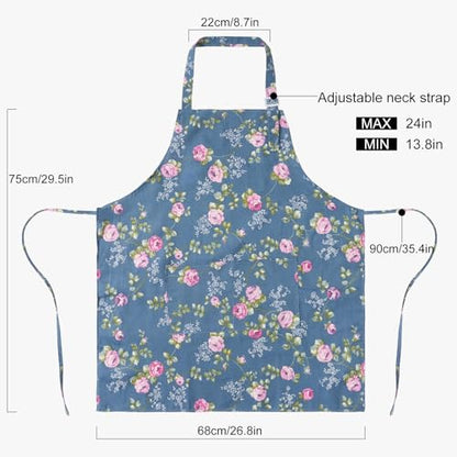 DILLMAN Aprons for Women with Pockets Cotton Linen Cooking Kitchen Baking Soft Durable Floral Gardening Apron - color: Blue