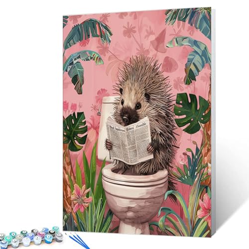 Tucocoo Farmhouse Animals on Toilet Paint by Numbers for Adults Porcupine Acrylic Paint by Numbers Painting Kit On Canvas for Beginners Home Wall Bedroom Decor Funny Animal Art16x20inch Frameless - color: Paint by number-Closestool 14, size: 16''x20''(Fra