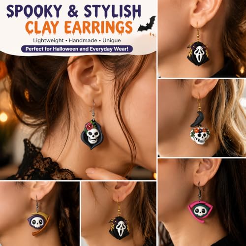 9pcs Halloween Horror Polymer Clay Cutters - Skeleton/Masked Ghost/Skeleton Crow/Demon Scythe, Ideal for April Fools' Day Earrings & Jewelry Making Supplies - color: Halloween Devil-2026