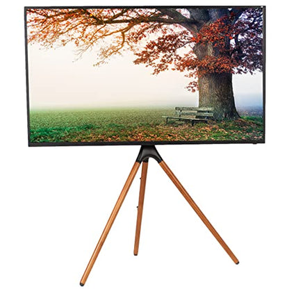 VIVO Dark Walnut Easel TV Stand for 45 to 65 inch Screens, STAND-TV65A | Articulating Artistic Studio Display Stand, Adjustable TV Mount with Swivel, Tripod Base, Max VESA 600x400, Holds 77 lbs - color: Black - Treated Wood, size: 45 to 65 in TVs
