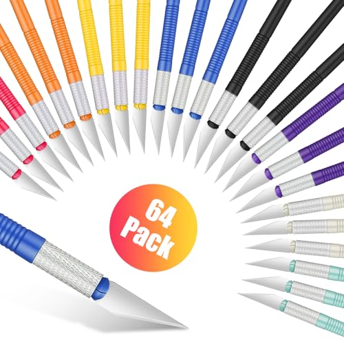 64 Pack Exacto Knife Set, Exacto Knives Bulk, Precision Craft Knife, Craft Knife for Paper, Wood, Cardboard, Plastic, Stencil, Art, Clay, Hobby Knife with Exacto Knife Blades