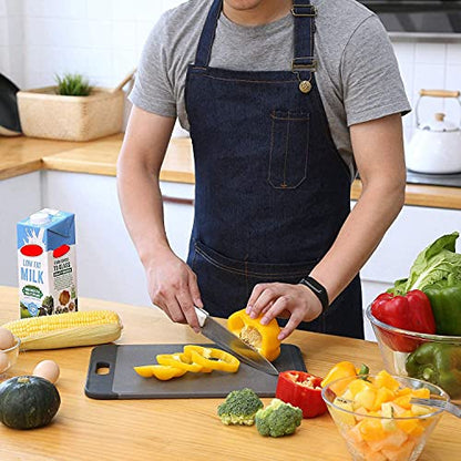 Tosewever Canvas Cross Back Chef Cotton Aprons for Men Women with Large Pockets - color: Dark Blue