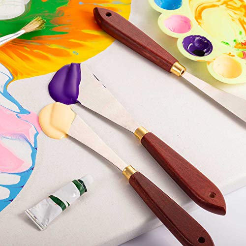 Honoson 2 Pcs Palette Knife Set Spatula Pallet Stainless Steel Wood Handle | Mixing Scraper Oil Painting Accessories,Metal Knives Wood Handle, Art Acrylic Draw Color Mixing Supplies, 2 Sizes