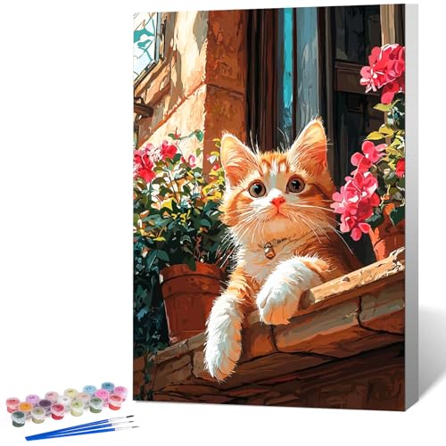 Okarina Framed Paint by Numbers Kit for Adults, Ginger Cat Decor 8x12 Inch | Paint by Number with Frame, DIY Acrylic Painting Kit for Relaxation, Easy for Beginners, Wall Decor Gift for Cat Lovers - color: OPFUS2512-06
