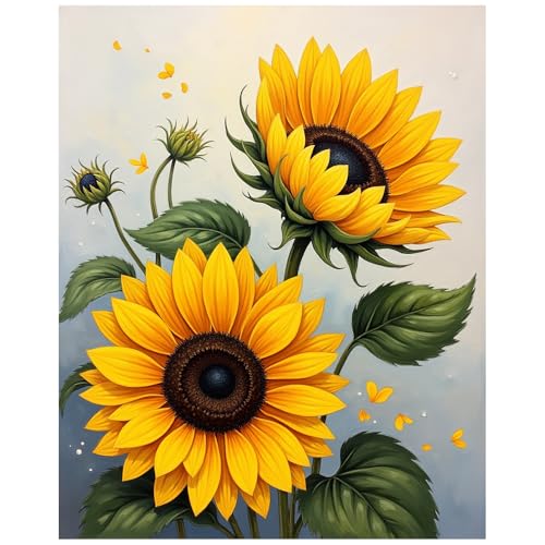 EnLvYY Sunflower Bouquet Paint by Numbers for Adults 16x20 Inch, DIY Unframed Kit, Vibrant Sunflowers with Green Leaves and Soft Background, Gift for Flower and Nature Lovers - color: SNYY0395