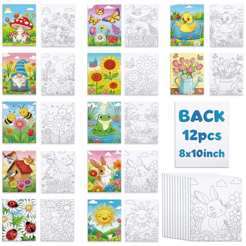 Louise Maelys 12 Pack Pre Drawn Canvas for Painting for Kids,8x10 Inch | Bulk Pre-Stretched Canvases with Flowers & Animals Pattern for Boys Girls, Parties, Classrooms, Gifts and Beginners - color: floral