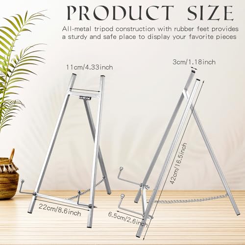 Leinuosen Metal Easel Stand 16.5" H x 8.7" W x 4.3" D Table Top Easel Stand for Display Tripod Art Picture Mirror Modern Plate Holder for Display Book Photo Wedding Sign(Silver) - color: Silver