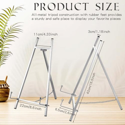 Leinuosen Metal Easel Stand 16.5" H x 8.7" W x 4.3" D Table Top Easel Stand for Display Tripod Art Picture Mirror Modern Plate Holder for Display Book Photo Wedding Sign(Silver) - color: Silver