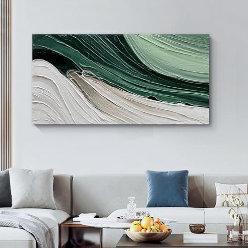 Art 24x48 Inch Hand-Painted Green Texture Oil Painting Modern Abstract Canvas Art Home wall Decoration - color: Dn168