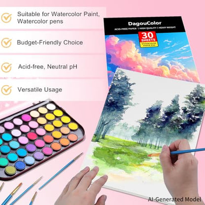 DagouColor Watercolor Paper Pad, 30 Sheets - Cloud Pink, A4, 1 Pack | 140lb/300gsm Cold-pressed Paper, Artist Book for Adults Beginners, Painting, Drawing, Mixed Media - color: Cloud Pink